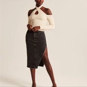 Abercrombie & Fitch High Slit Demin Midi Skirt